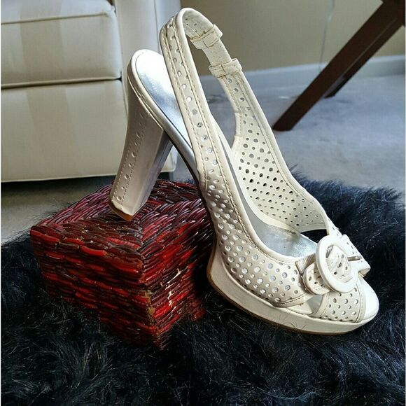 White Perforated Platform Sandals - Picture 1 of 5
